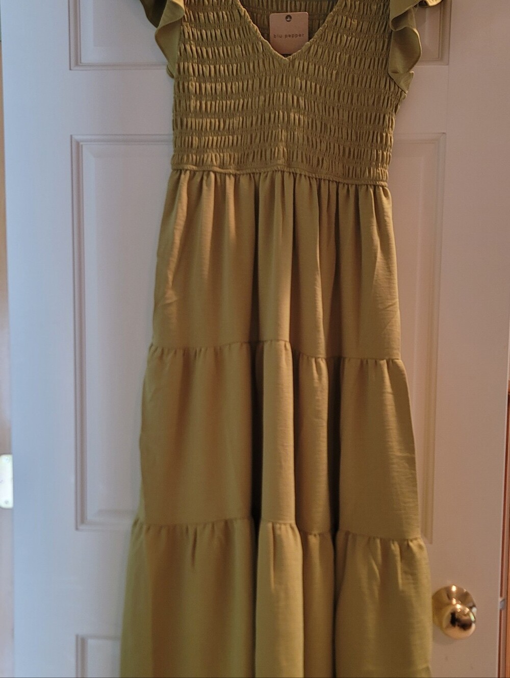 Smocked Ruffle Sleeve Women's Dress - Chartreuse (Lined in Chartreuse as well)